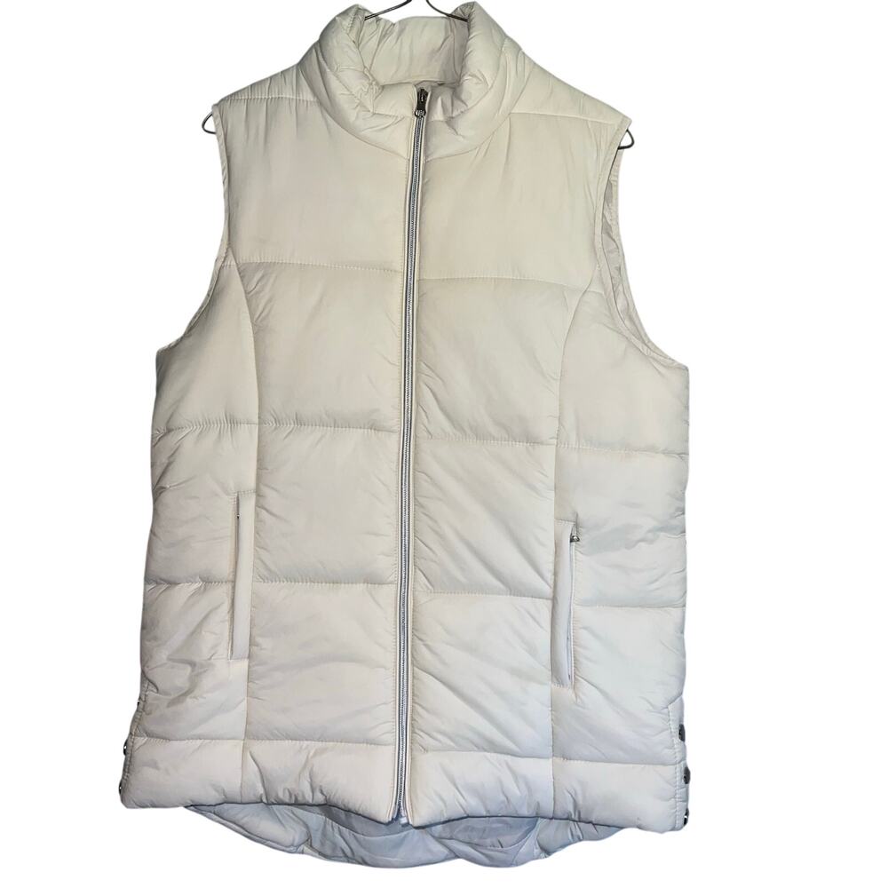 Zenana White Puffer Vest Women’s Large Quilted Zip Front Lightweight Sleeveless